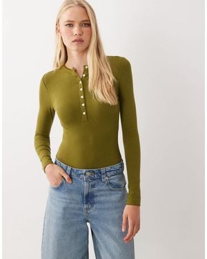 Miss Selfridge Body côtelé boutonné devant en olive - Vert