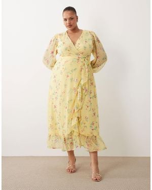 Vila Curve Dobby Wrap Maxi Dress With Frill Detail - Natural