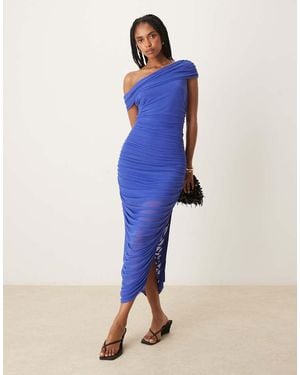 Forever New Mesh Ruched Asymmetrical Midaxi Dress - Blue