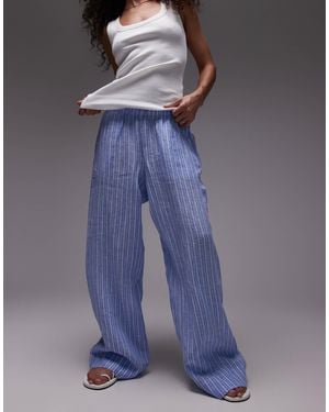 ARKET Linen Straight Leg Pants With Pull-on Waist - Blue