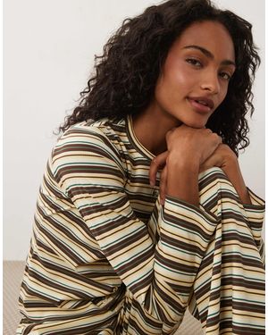 Brave Soul Button Down Long Sleeve Stripe Pyjama Set - Brown