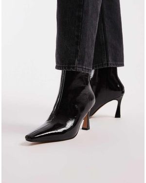 schuh Botines Burdeos Con Tacón Medio De Charol De -Rojo - Azul