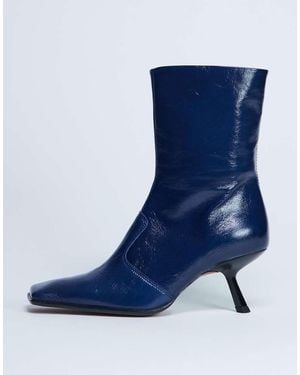 TOPSHOP Botas De Tacón Medio Con Puntera Cuadrada De Cuero Premium Sienna De - Azul