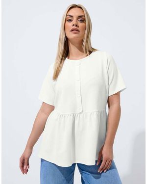 Yours Clothing Button Peplum Top - White