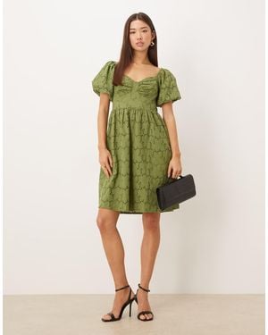 Lovedrobe Short Sleeve Sweetheart Neck Bow Detail Mini Dress - Green