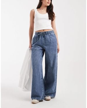 Vero Moda Valeria Mid Rise Wide Leg Pull On Jeans - Blue