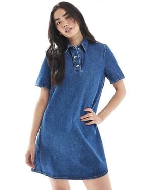 ASOS Denim Trapeze Polo Dress - Blue