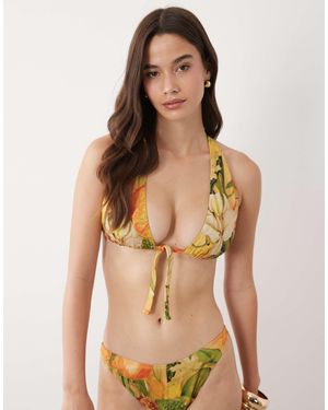 ASOS – fuller bust – pia seychelles – triangel-bikinioberteil mit hohem trägeransatz und fruchtmuster - Natur