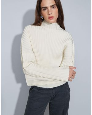 & Other Stories Plisse Knitted Funnel Neck Sweater - White