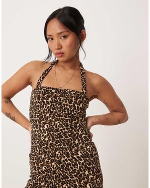 Vila Slinky Jersey Halter Neck Top - Brown