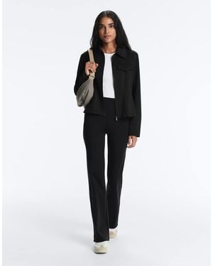 Oysho Neoprene-effect High Rise Flare Trousers - Black