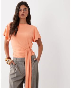 ASOS Polyamide Flutter Sleeve Slash Neck With Drape - Orange