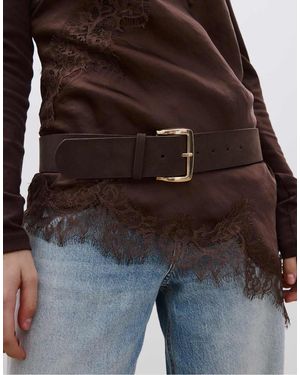 Stradivarius Semi-Wide Faux Suede Belt - Brown