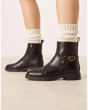 ASOS Wide Fit Archie Flat Smart Ankle Boots With Buckle - Black