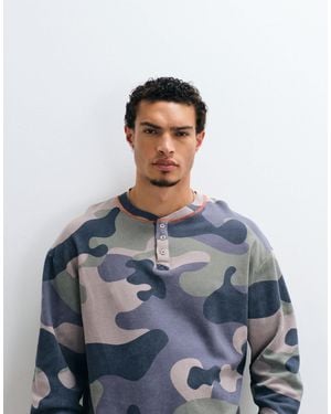 Collusion Washed Long Sleeve Waffle T-Shirt - Grey