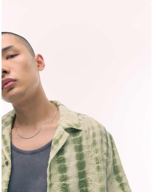 TOPMAN Short Sleeve Embroidered Floral Tie Dye Shirt - Green