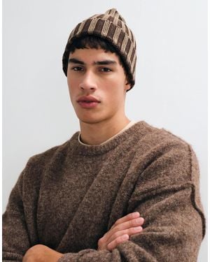 ASOS Knitted Light Wash Chunky Rib Beanie - Brown