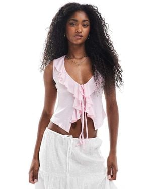 Miss Selfridge Sheer Stretch Jersey Ruffle Tie Front Top - White
