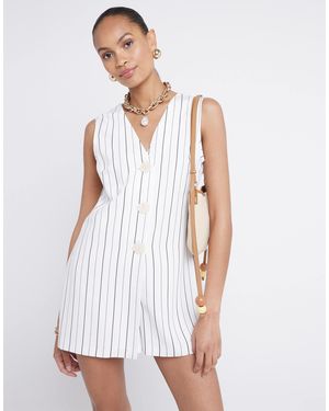 River Island Combishort boutonné à rayures - crème - Blanc