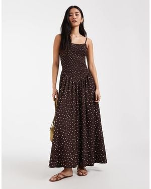 ONLY Sleeveless Maxi Dress With Shirring - Brown