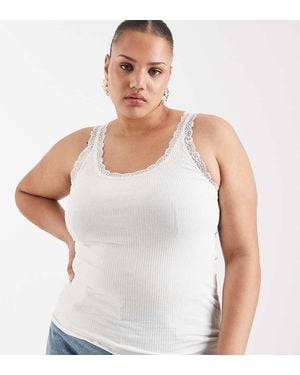 ONLY Lace Trim Tank Top - White