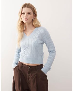 Collusion Pull ajusté en maille torsadée à col en v - Bleu