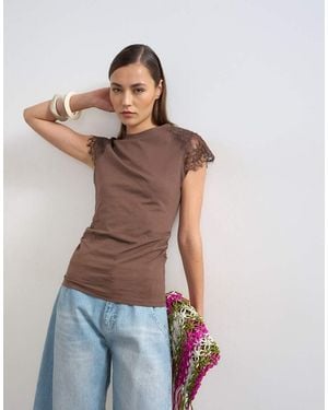 TOPSHOP Lace Detail Cap Sleeve Tee - Blue