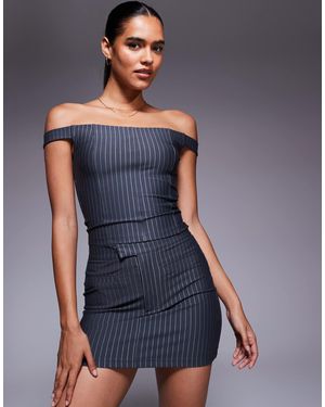 ASOS Pinstripe Bardot Corset Top - Blue