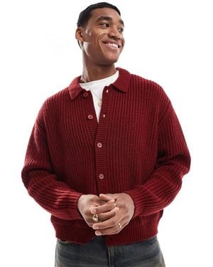 ASOS Oversized Boxy Fit Heavyweight Knitted Wool Mix Button Through Cardigan - Red