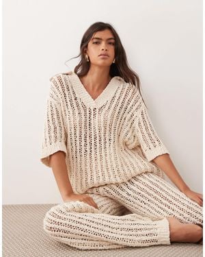ARRANGE Crochet Collared Top - Natural