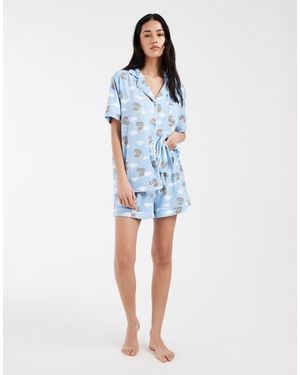 Loungeable Super Soft Jersey Revere Top And Short Set - Blue