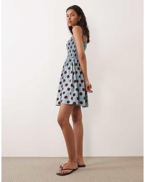 Brave Soul Polka Dot Mini Dress With Shirred Bodice - Natural