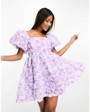 Forever Unique 3D Floral Mini Dress - Purple