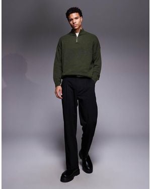 ASOS Oversized Knitted Lambswool Half Zip Jumper - Grey