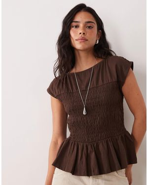 Threadbare Jersey Cap Sleeve Shirred Top - Brown