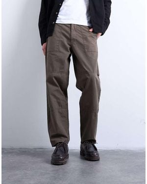 TOPMAN Ripstop Taper Leg Trouser With Seam Detail - Grey