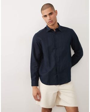 SELECTED Linen Blend Long Sleeved Shirt - Blue