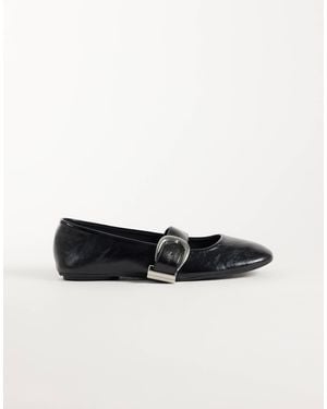 ASOS Lotus Buckle Detail Mary Jane Ballets - White