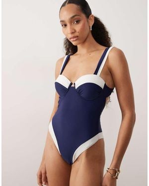 River Island Contrast Shaping Swimsuit - Blue