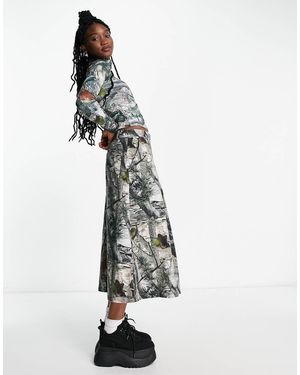 Basic Pleasure Mode Hunter Camo Denim Midi Skirt - White