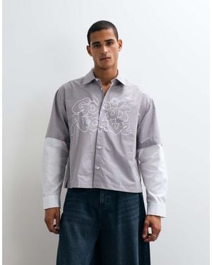 ASOS Boxy Oversized Geruit Overhemd Met Gelaagde Mouwen En Print Op De Voorkant - Grijs