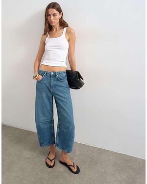 TOPSHOP Jeans Cropped Bombati A Vita Medio Alta Intenso - Blu