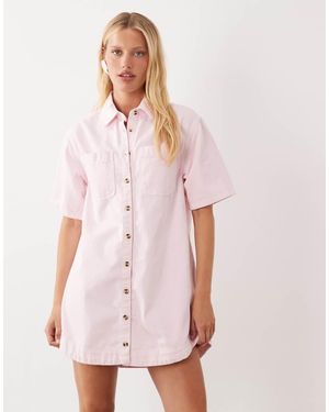 ASOS Denim Boxy Shirt Dress With Pocket Detail - Pink