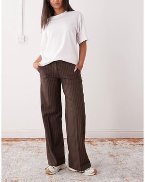 Monki High Waist Wide Leg Tailored Pants - Brown