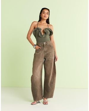 ASOS Vaqueros Caquis De Talle Alto Y Pernera Barrel Con Adornos De Strass De -Verde