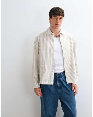 ASOS Oversized Stripe Shirt With toggle Hem Detail - White