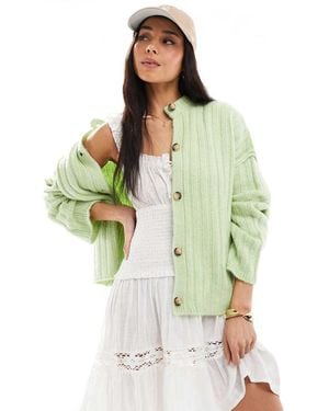 Miss Selfridge Cardigan Color Matcha A Coste Oversize - Verde