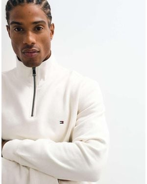 Tommy Hilfiger Flag Logo Heavy Quarter-Zip Sweatshirt - White