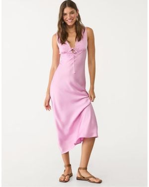 Stradivarius Satin And Lace Midi Dress - Pink