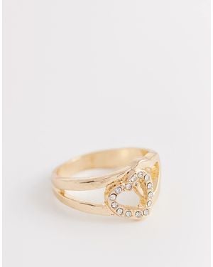 ASOS Ring With Double Heart Design - Natural